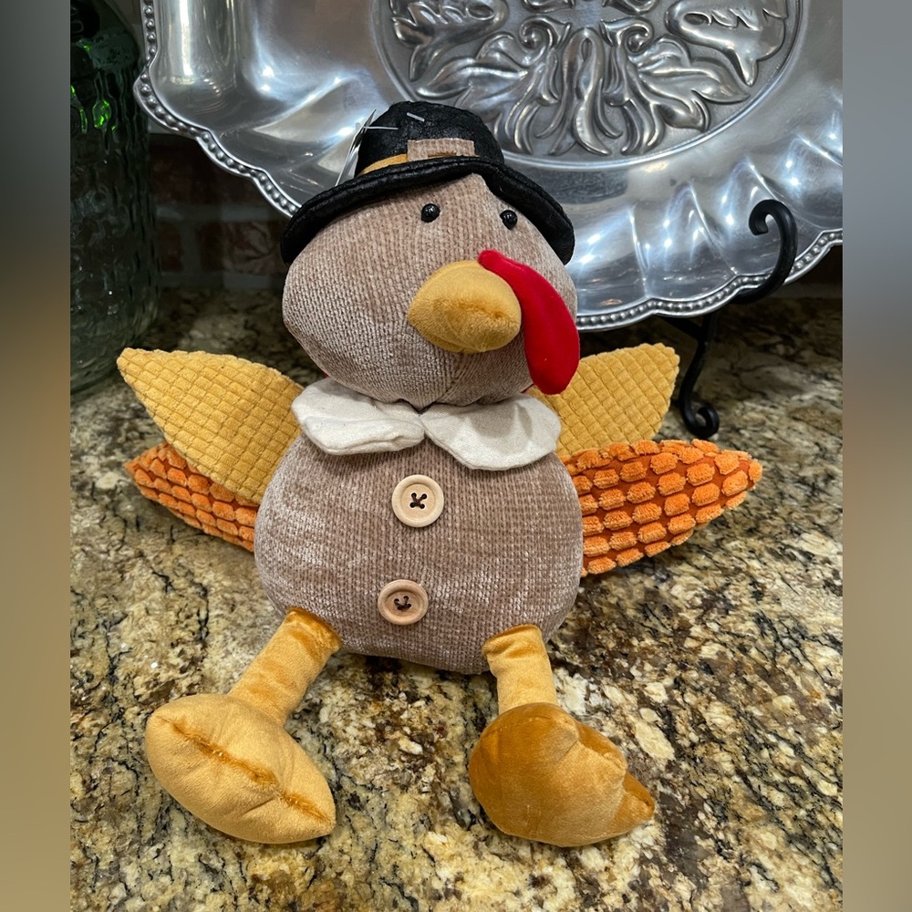 Haymarket Square plush turkey sitter - fall season decor - adorable details!